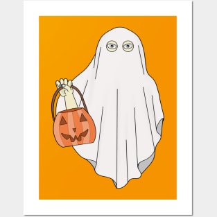 A halloween ghost with a pumpkin Posters and Art